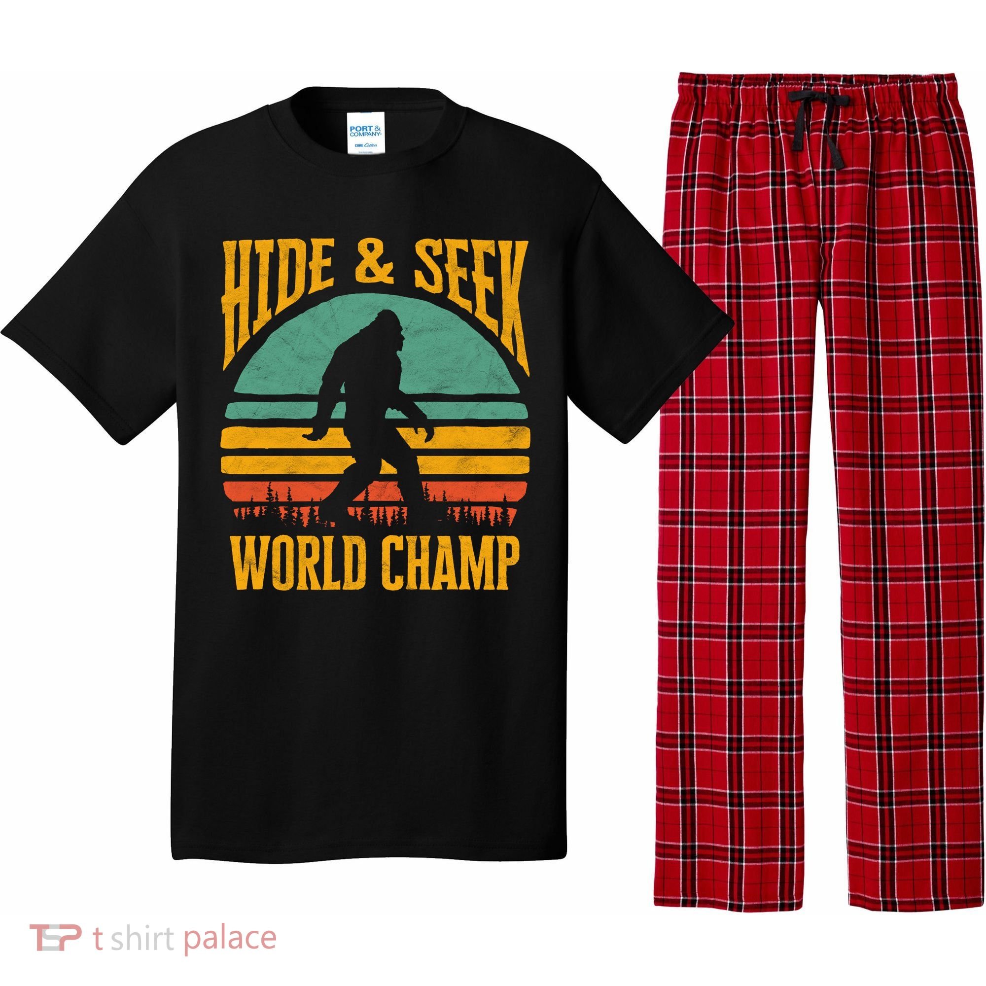 Bigfoot Hide And Seek Champ Sasquatch Retro 70s Gift Pajama Set