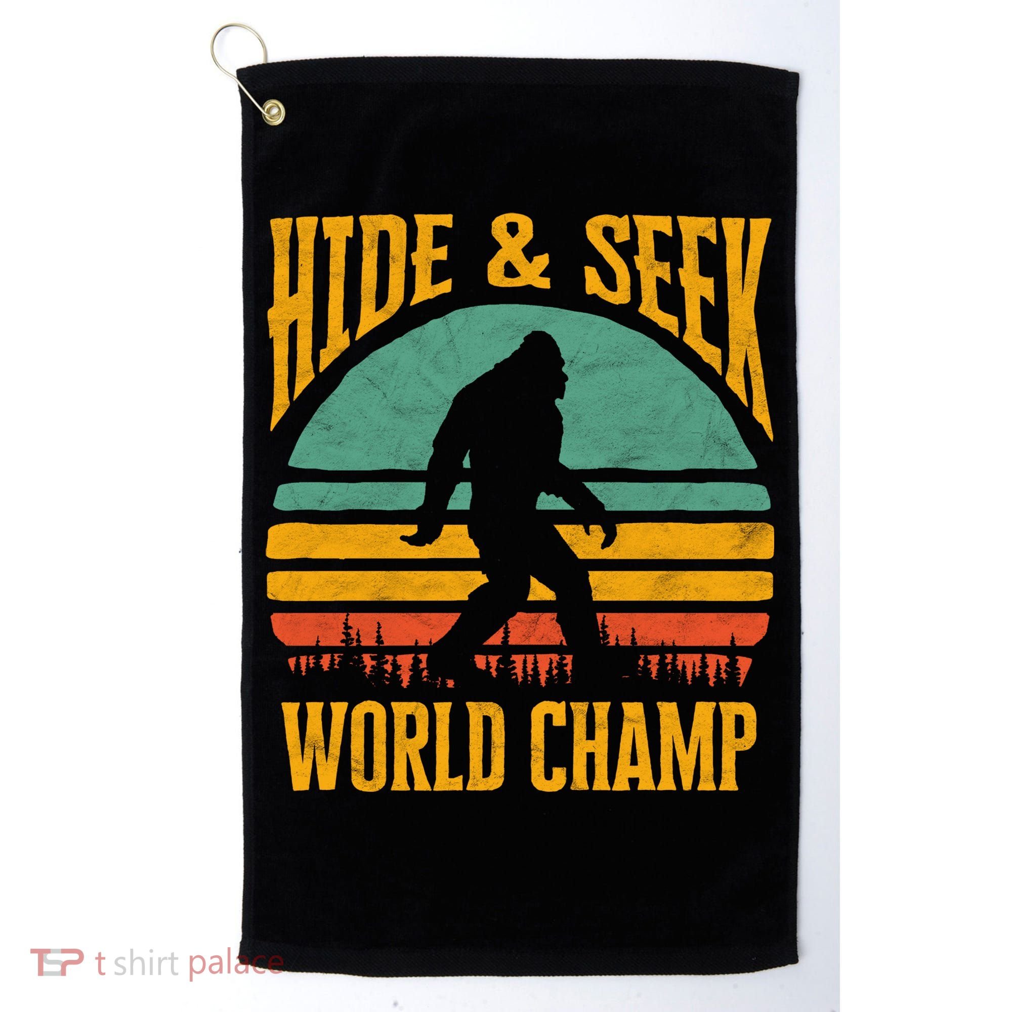 Bigfoot Hide And Seek Champ Sasquatch Retro 70s Gift Golf Towel