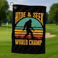 Bigfoot Hide And Seek Champ Sasquatch Retro 70s Gift Golf Towel thumb 1