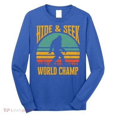 Bigfoot Hide And Seek Champ Sasquatch Retro 70s Gift Long Sleeve Shirt