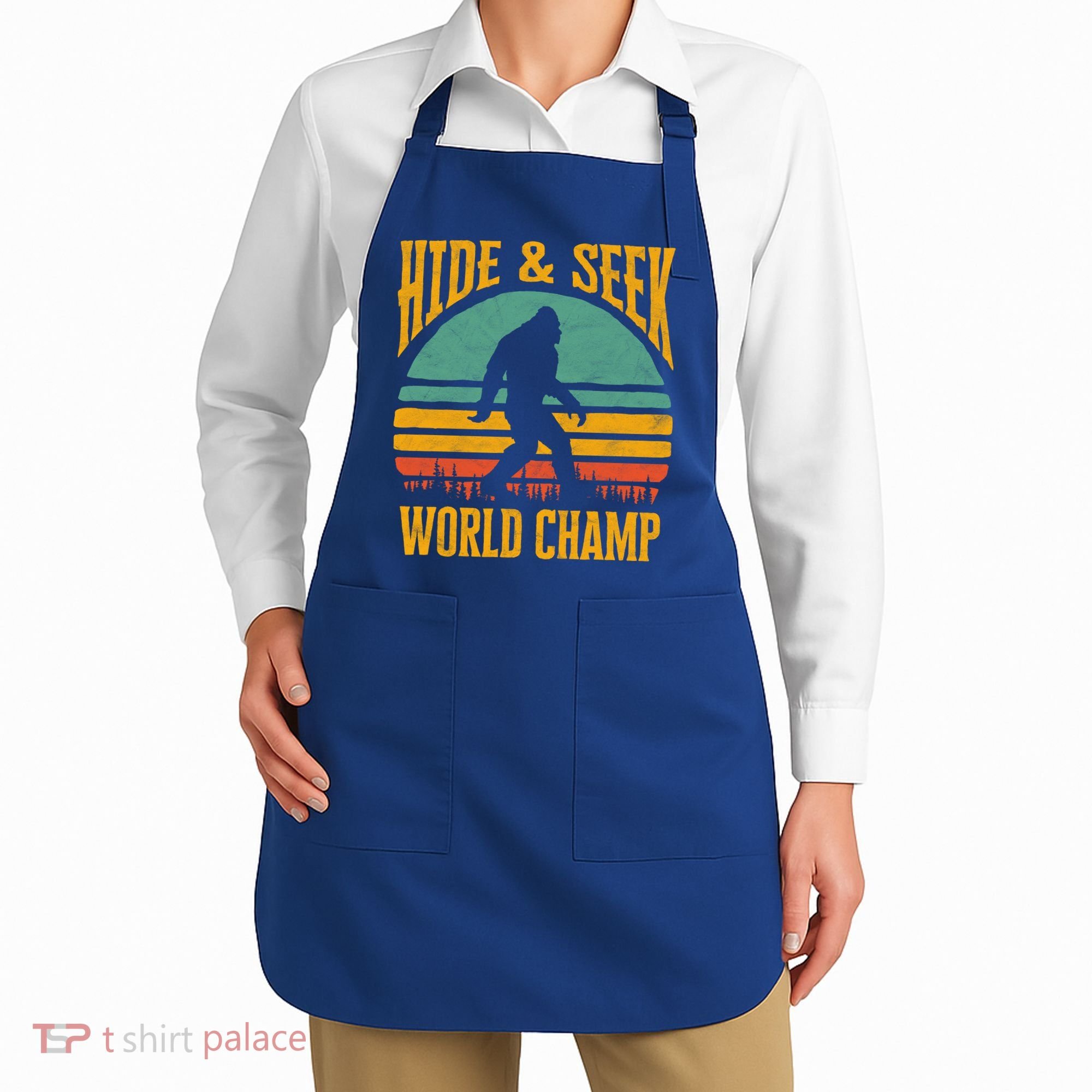 Bigfoot Hide And Seek Champ Sasquatch Retro 70s Gift Apron