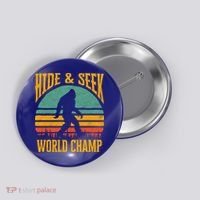 Bigfoot Hide And Seek Champ Sasquatch Retro 70s Gift Button thumb 0