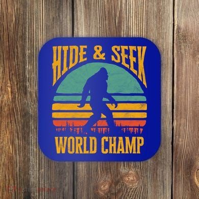 Bigfoot Hide And Seek Champ Sasquatch Retro 70s Gift Coaster