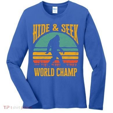 Bigfoot Hide And Seek Champ Sasquatch Retro 70s Gift Women's Long Sleeve Shirt
