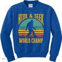 Bigfoot Hide And Seek Champ Sasquatch Retro 70s Gift Kids Sweatshirt thumb 0