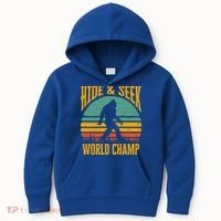 Bigfoot Hide And Seek Champ Sasquatch Retro 70s Gift Kids Hoodie thumb 0