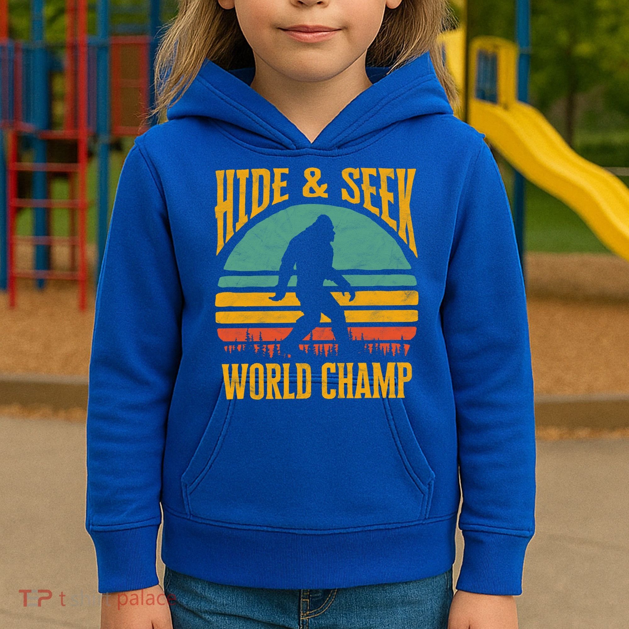 Bigfoot Hide And Seek Champ Sasquatch Retro 70s Gift Kids Hoodie