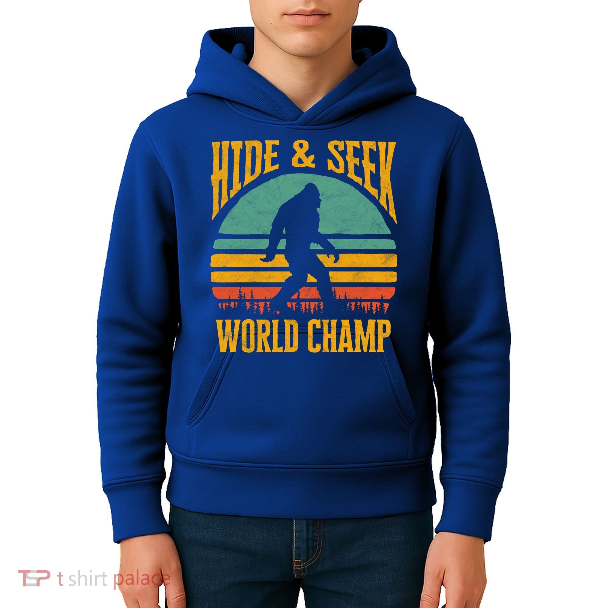 Bigfoot Hide And Seek Champ Sasquatch Retro 70s Gift Kids Hoodie