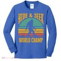 Bigfoot Hide And Seek Champ Sasquatch Retro 70s Gift Kids Long Sleeve Shirt thumb 0