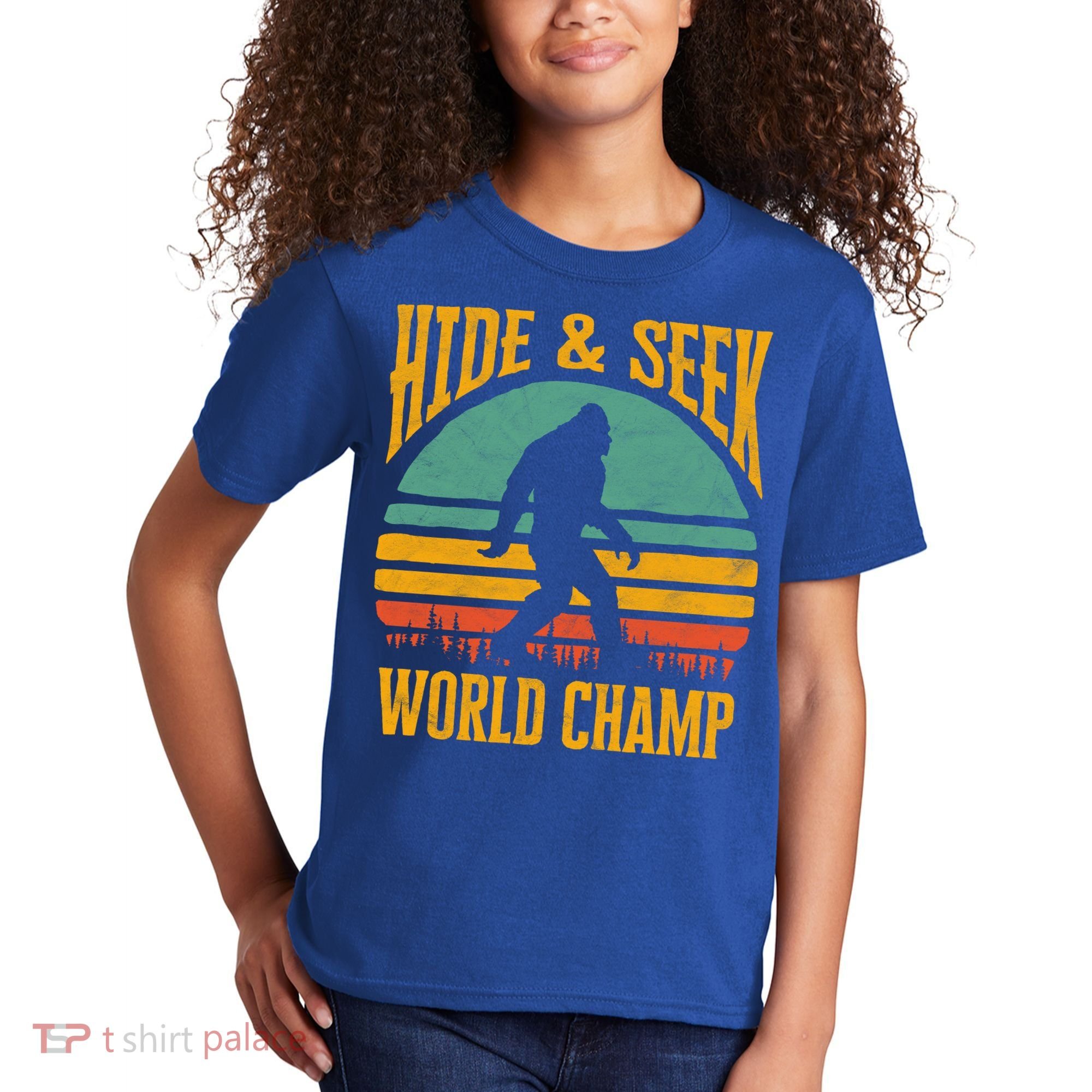 Bigfoot Hide And Seek Champ Sasquatch Retro 70s Gift Kids T-Shirt