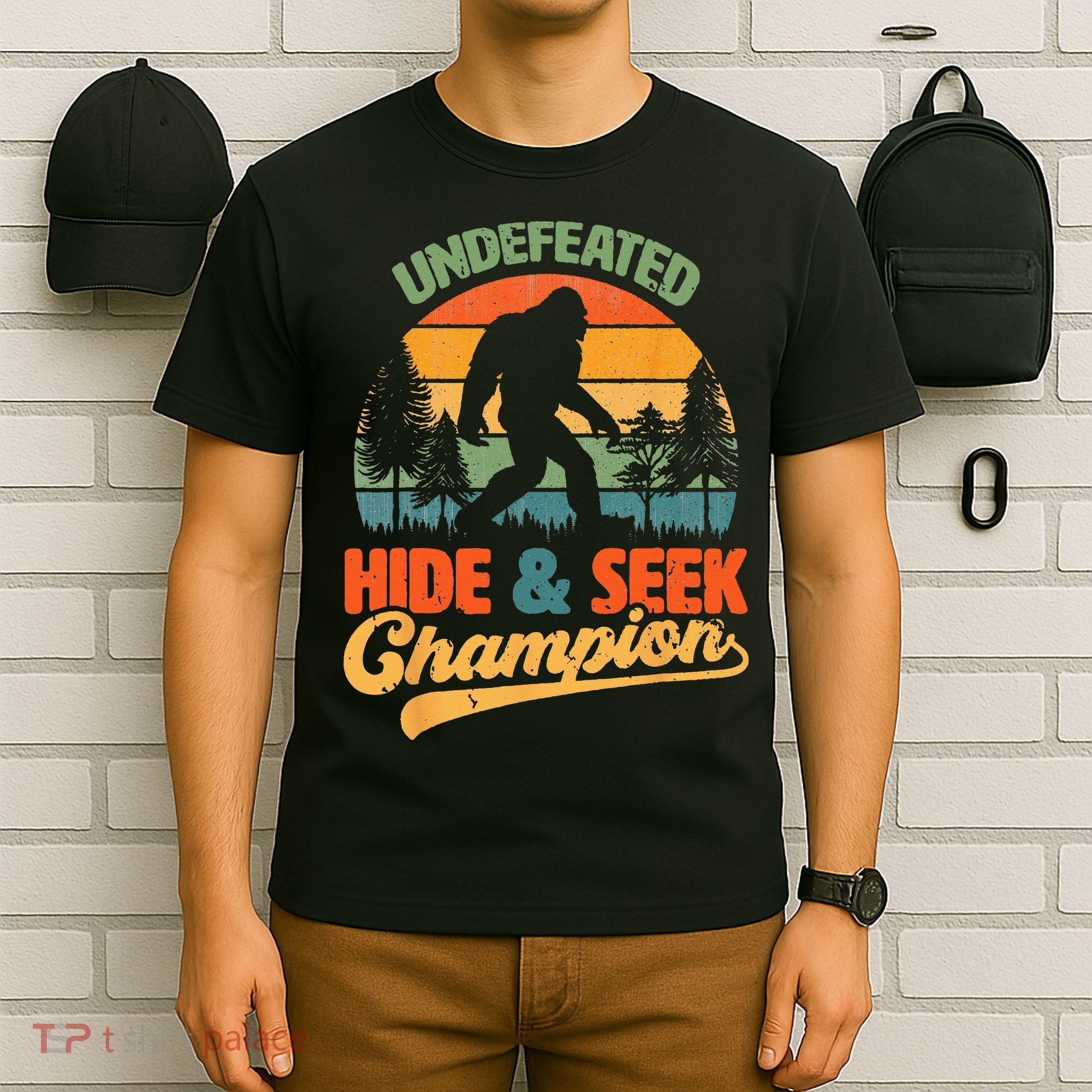 Bigfoot Hide and Seek Champ Sasquatch Hiding Champion Retro T-Shirt