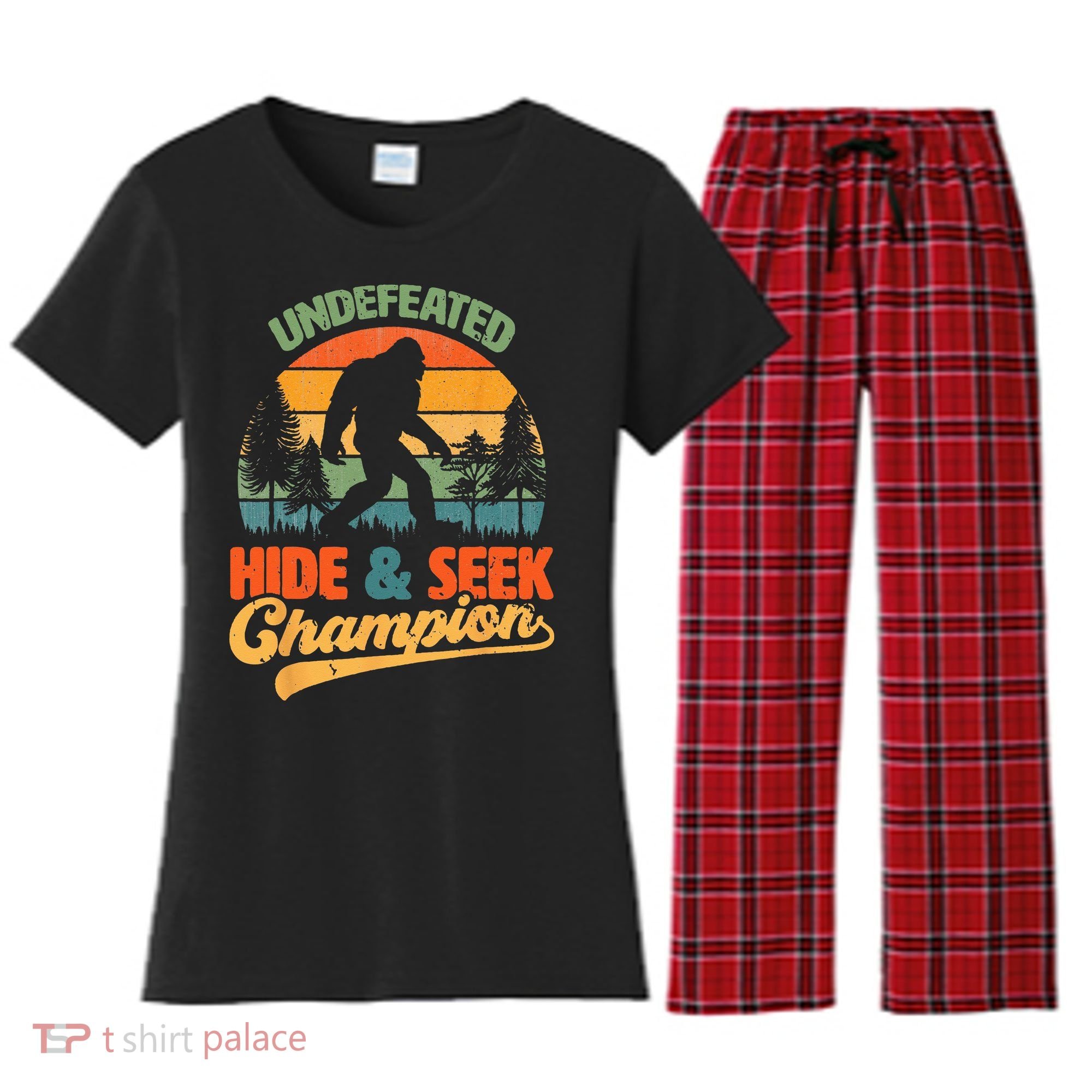 Bigfoot Hide and Seek Champ Sasquatch Hiding Champion Retro Women's Flannel Pajama Set