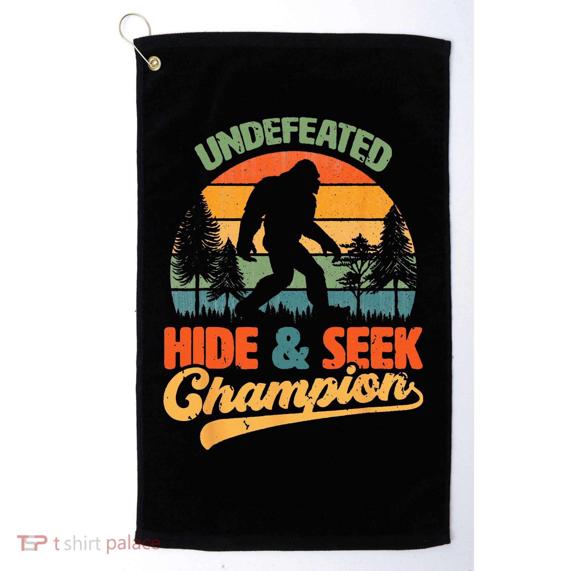 Bigfoot Hide and Seek Champ Sasquatch Hiding Champion Retro Golf Towel