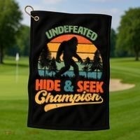 Bigfoot Hide and Seek Champ Sasquatch Hiding Champion Retro Golf Towel thumb 1
