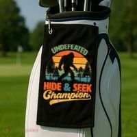 Bigfoot Hide and Seek Champ Sasquatch Hiding Champion Retro Golf Towel thumb 2