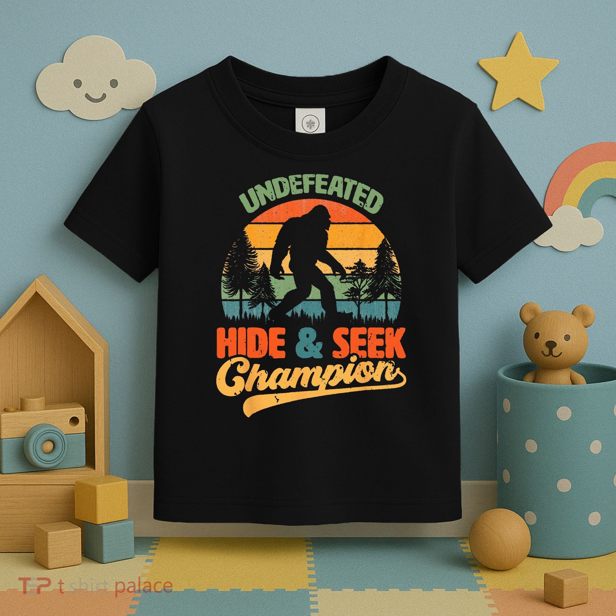 Bigfoot Hide and Seek Champ Sasquatch Hiding Champion Retro Toddler T-Shirt