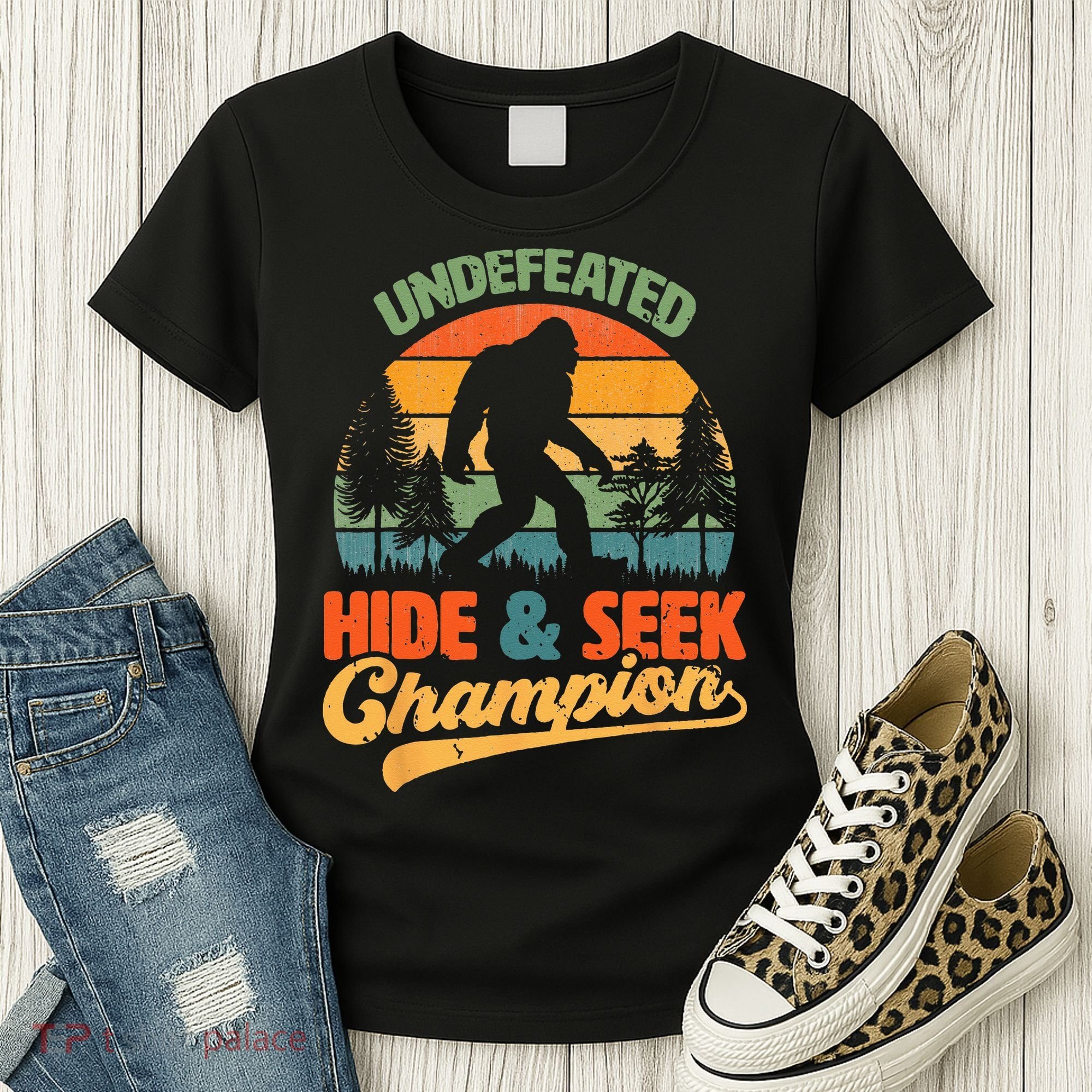 Bigfoot Hide and Seek Champ Sasquatch Hiding Champion Retro Women's T-Shirt