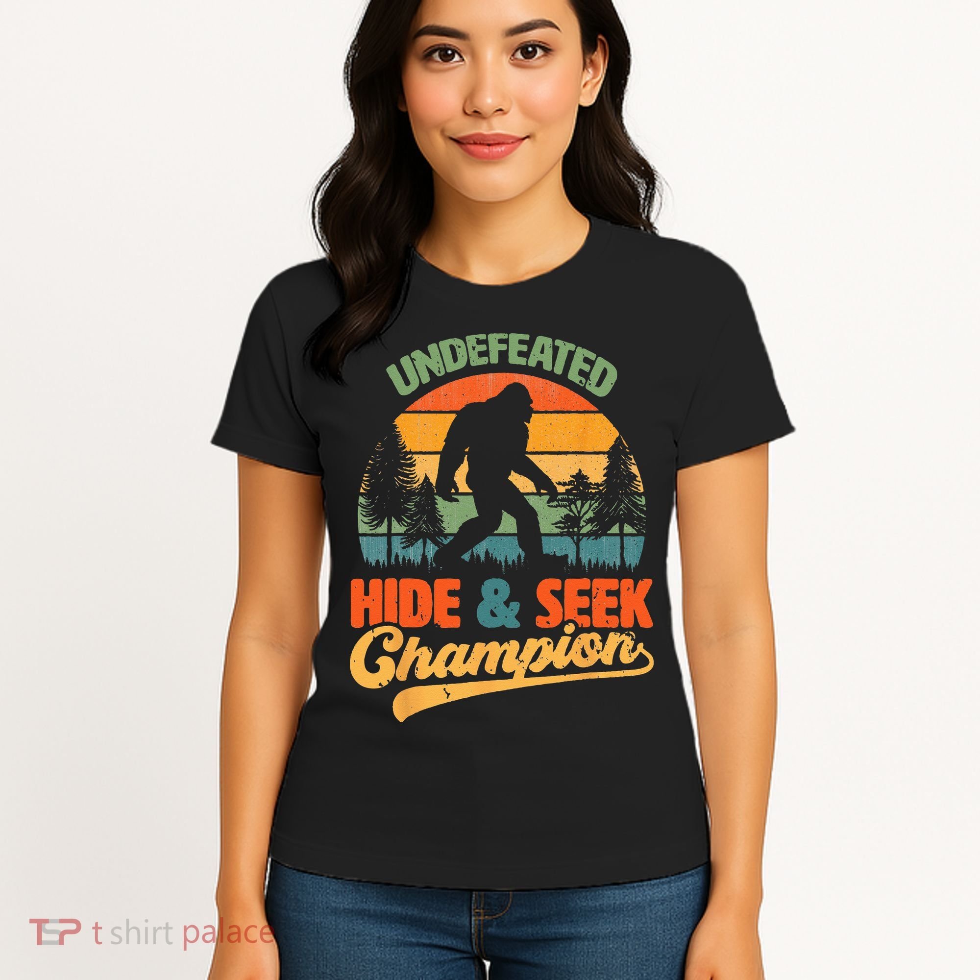 Bigfoot Hide and Seek Champ Sasquatch Hiding Champion Retro Women's T-Shirt