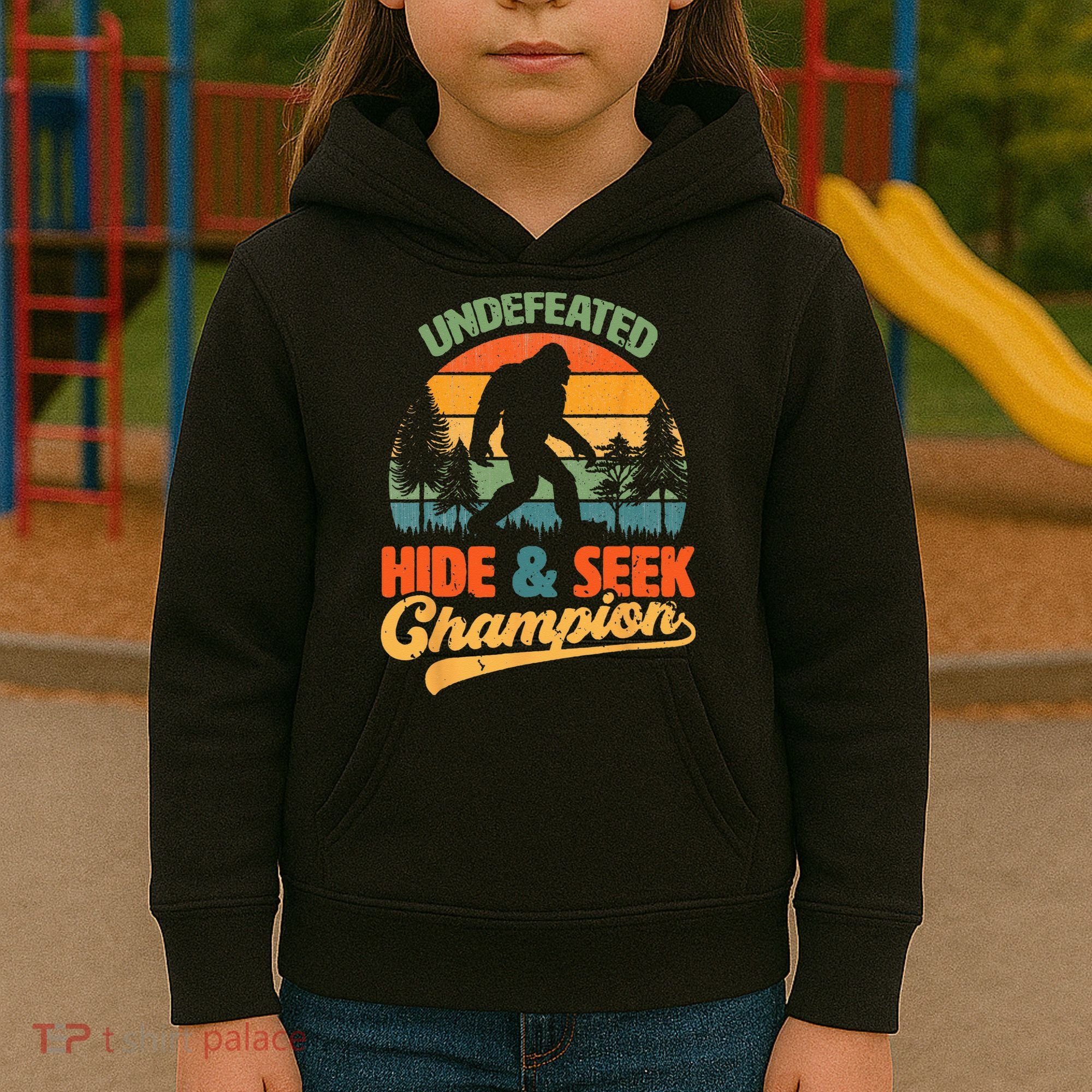 Bigfoot Hide and Seek Champ Sasquatch Hiding Champion Retro Kids Hoodie