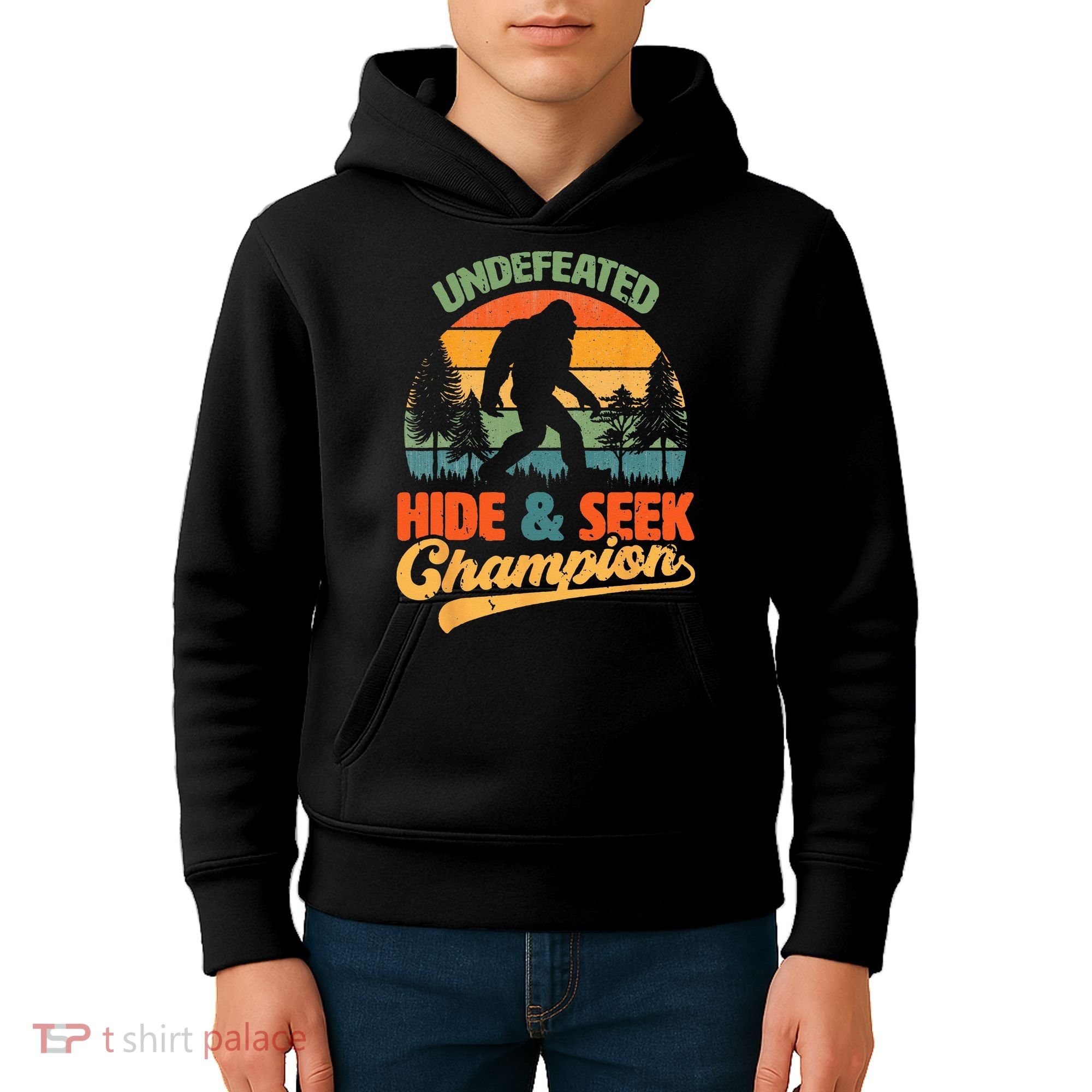 Bigfoot Hide and Seek Champ Sasquatch Hiding Champion Retro Kids Hoodie