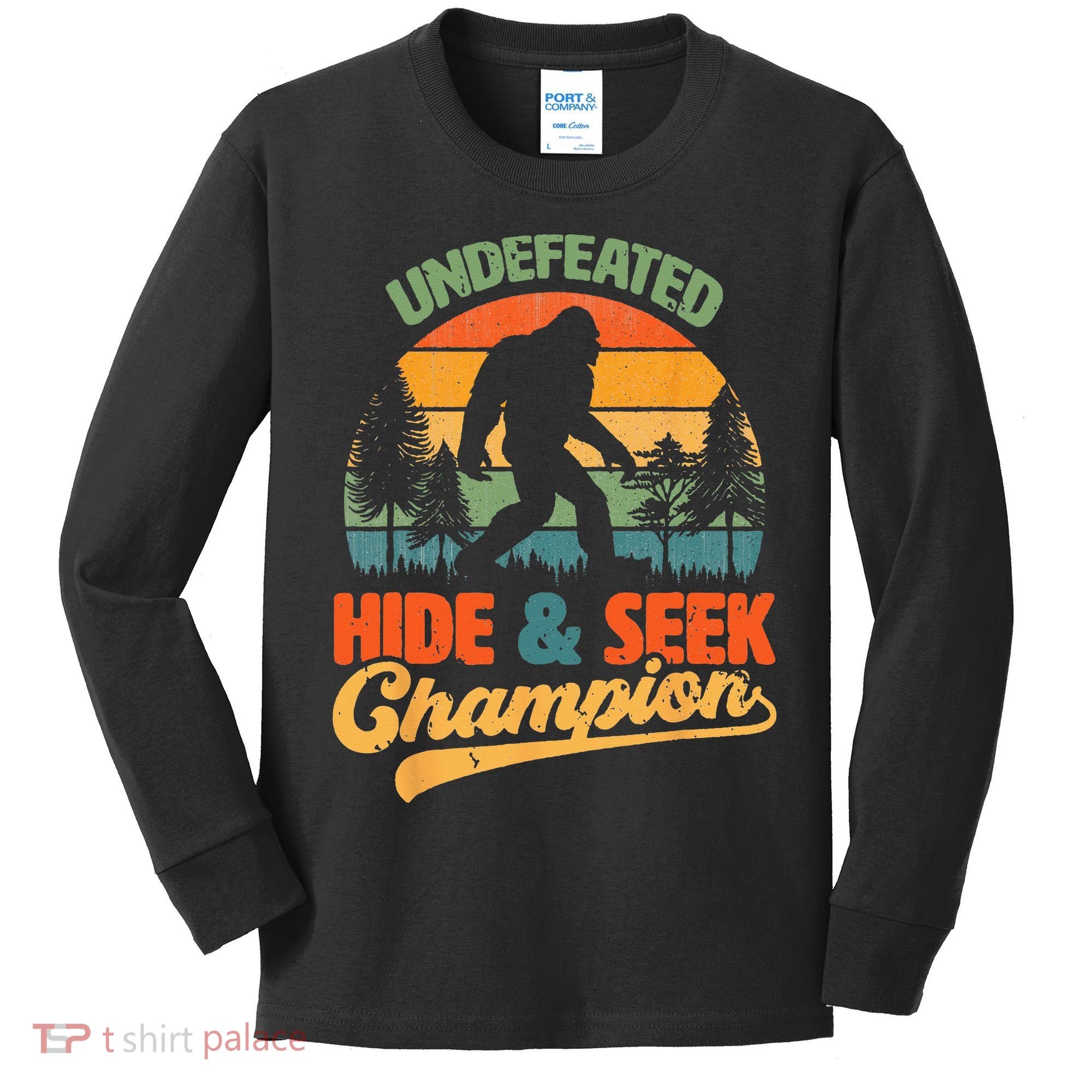 Bigfoot Hide and Seek Champ Sasquatch Hiding Champion Retro Kids Long Sleeve Shirt