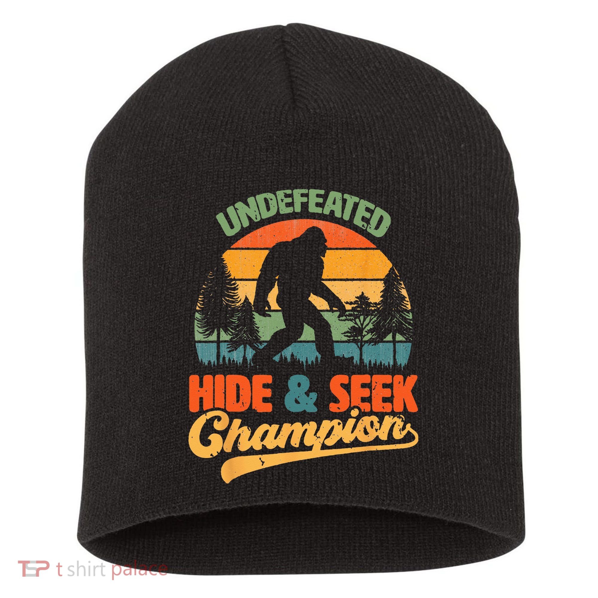 Bigfoot Hide and Seek Champ Sasquatch Hiding Champion Retro Short Acrylic Beanie