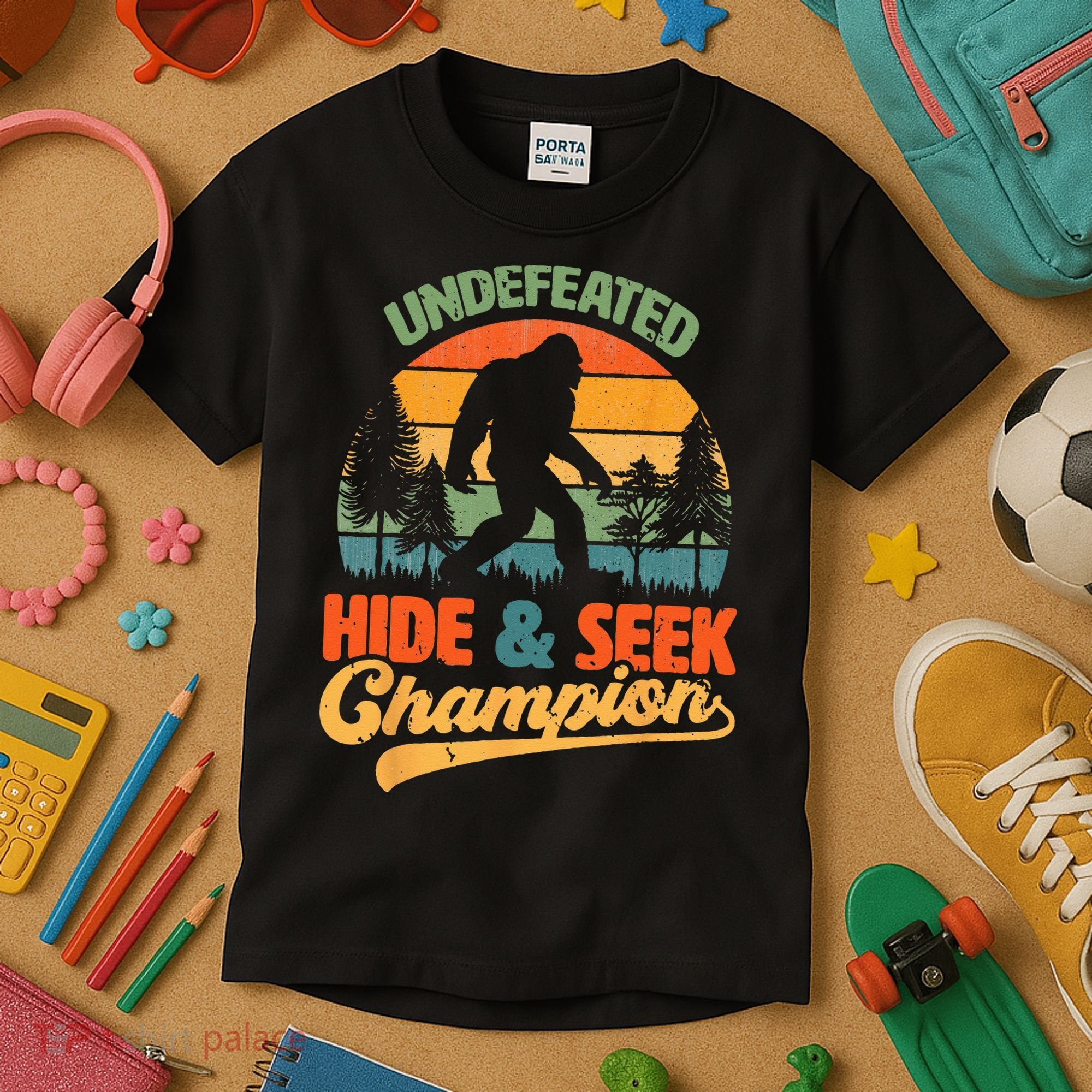 Bigfoot Hide and Seek Champ Sasquatch Hiding Champion Retro Kids T-Shirt