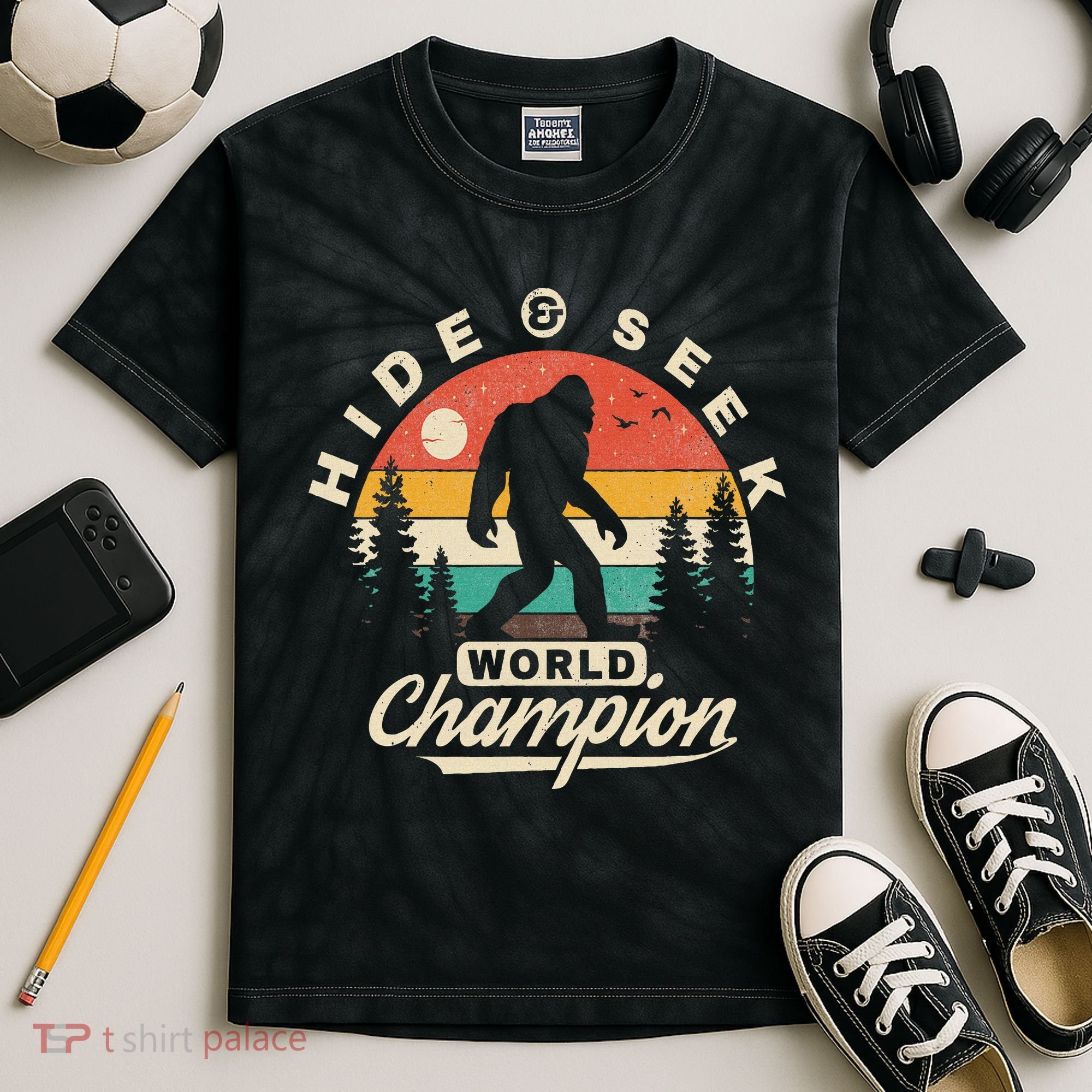 Bigfoot Hide And Seek World Champion Sasquatch Kids Tie-Dye T-Shirt