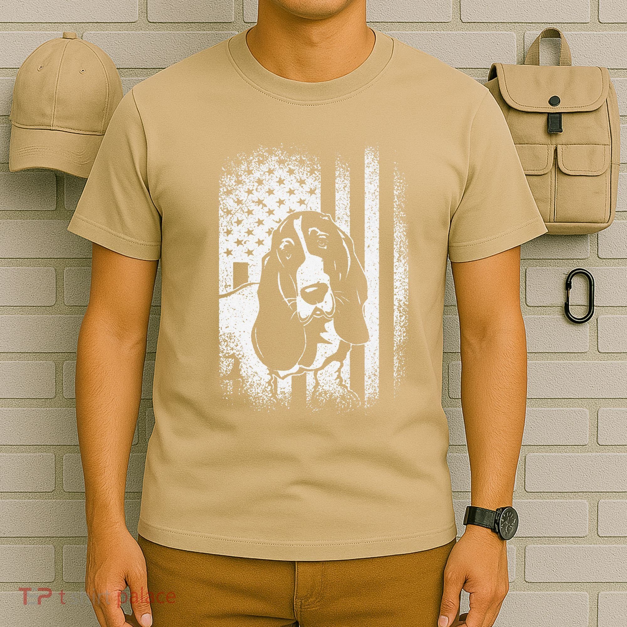 Basset Hound American Flag Dog Dad Dog Mom Lover T-Shirt
