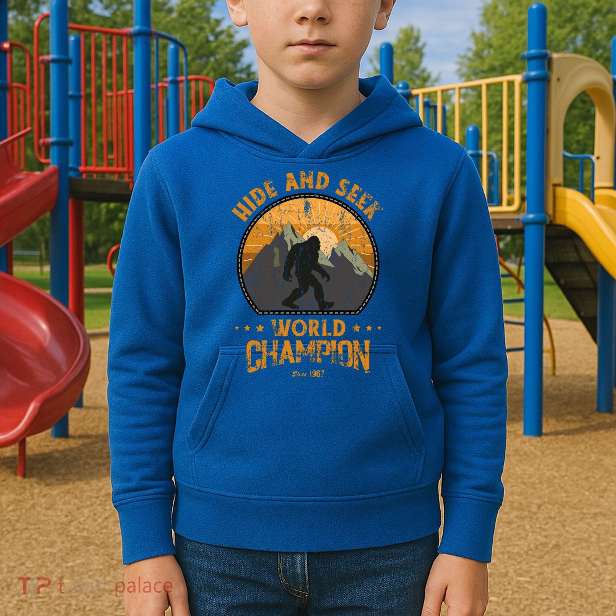 Bigfoogift Hide And Seek Bigfoot Hide And Seek Champion Cool Gift Kids Hoodie