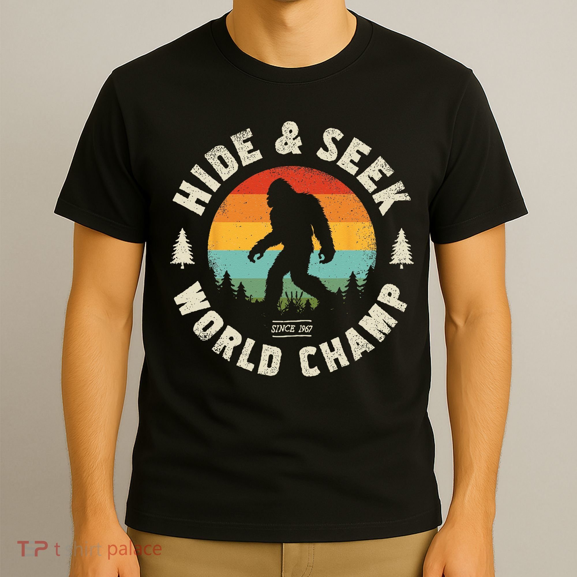 Bigfoot Hide And Seek World Champion Sasquatch Retro Vintage T-Shirt