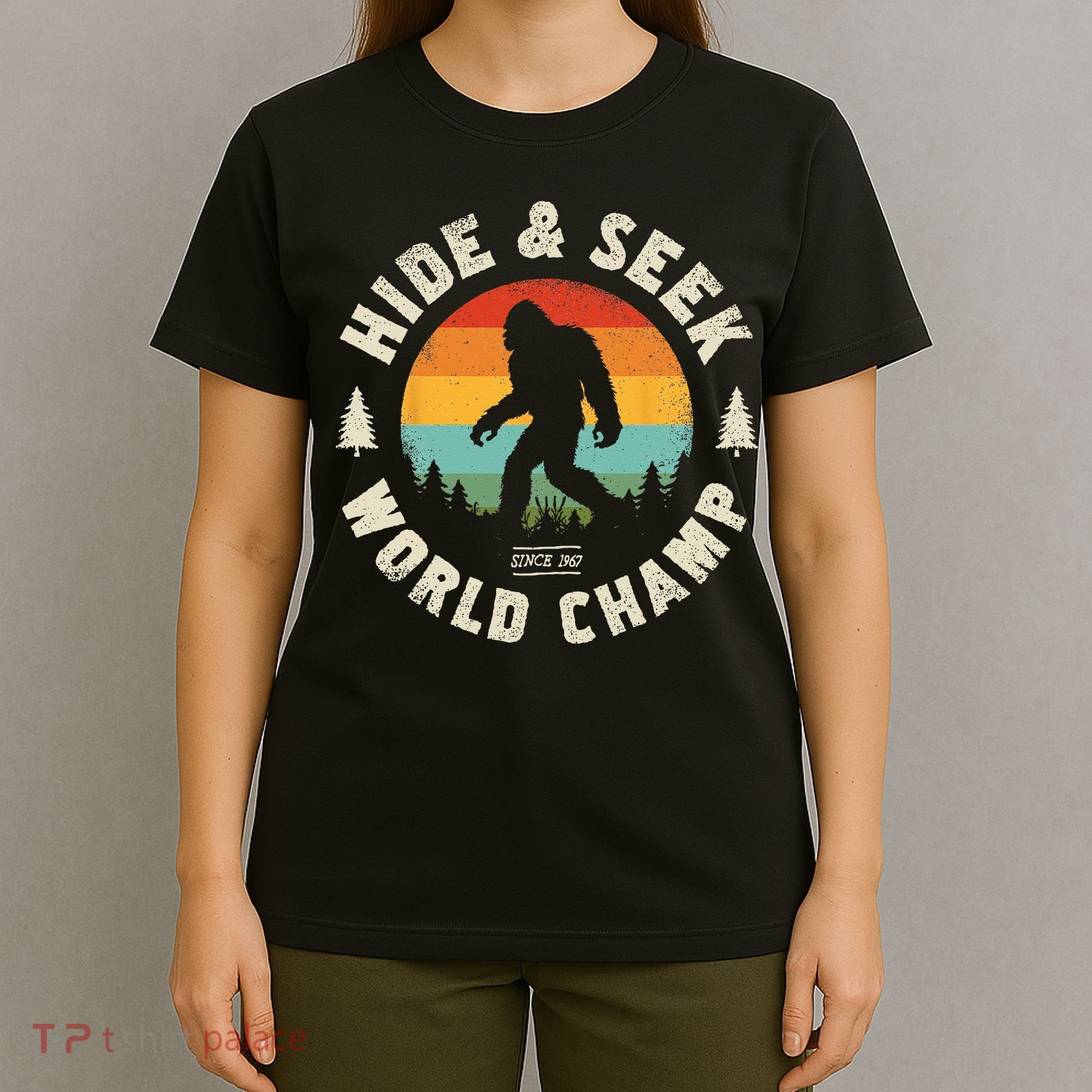 Bigfoot Hide And Seek World Champion Sasquatch Retro Vintage T-Shirt
