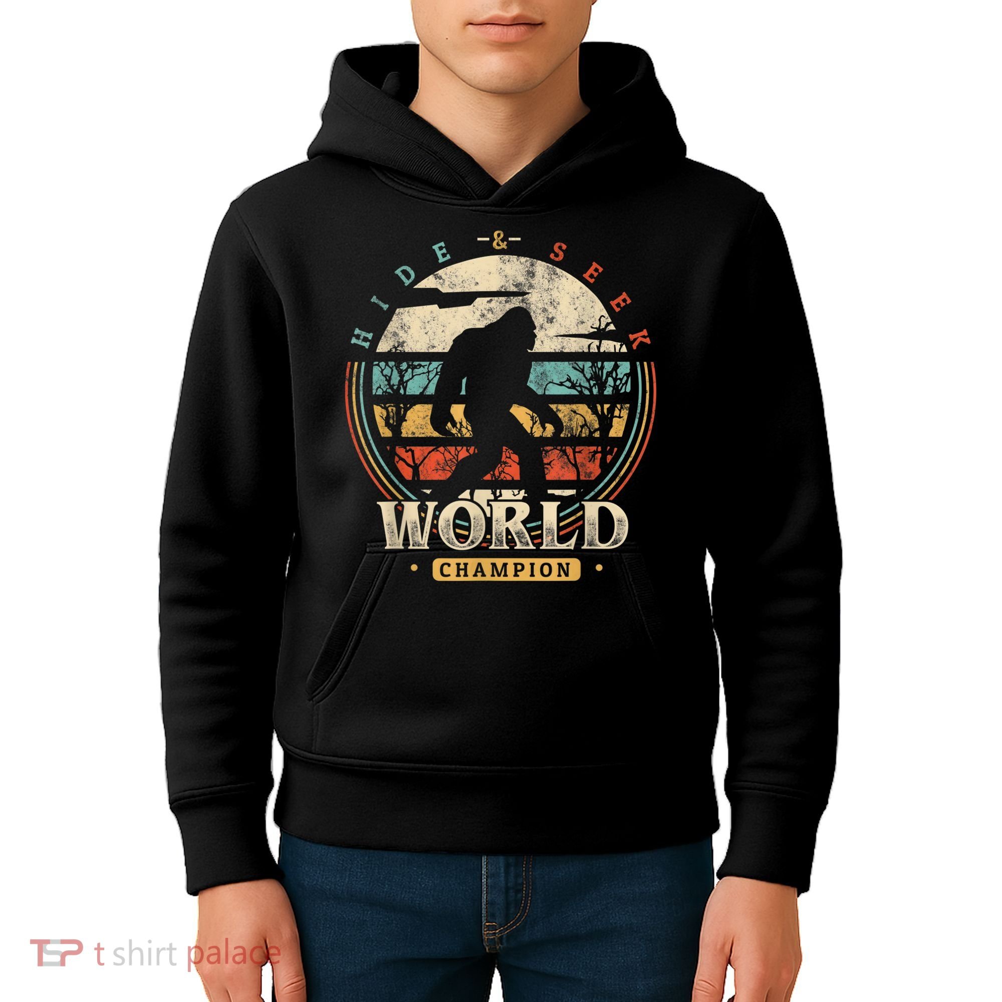 Bigfoot Hide And Seek Champion Sasquatch Camping Tees Kids Hoodie