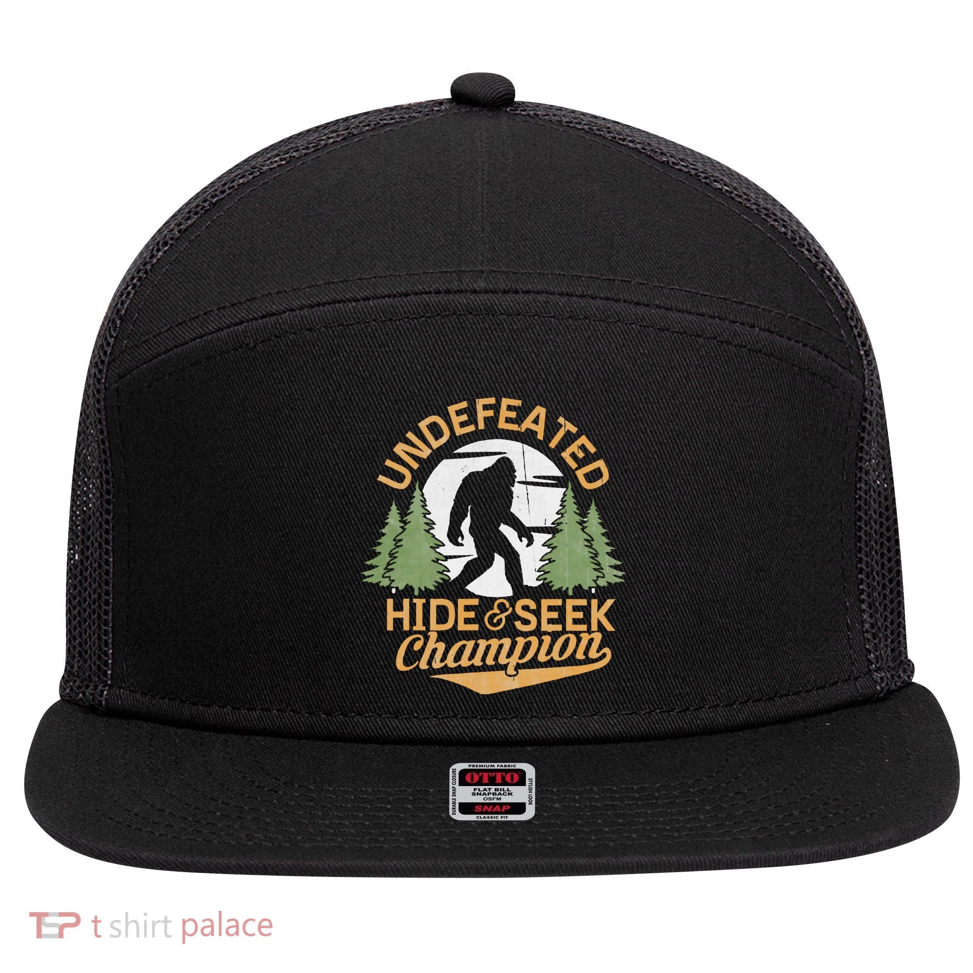 Bigfoot Hide And Seek Champion Sasquatch Stuff 7 Panel Mesh Trucker Snapback Hat