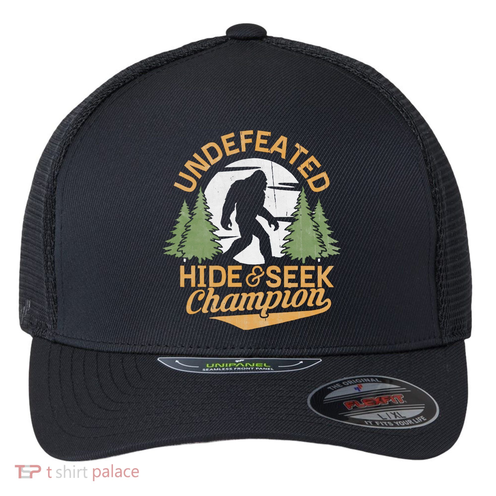 Bigfoot Hide And Seek Champion Sasquatch Stuff Flexfit Unipanel Trucker Cap