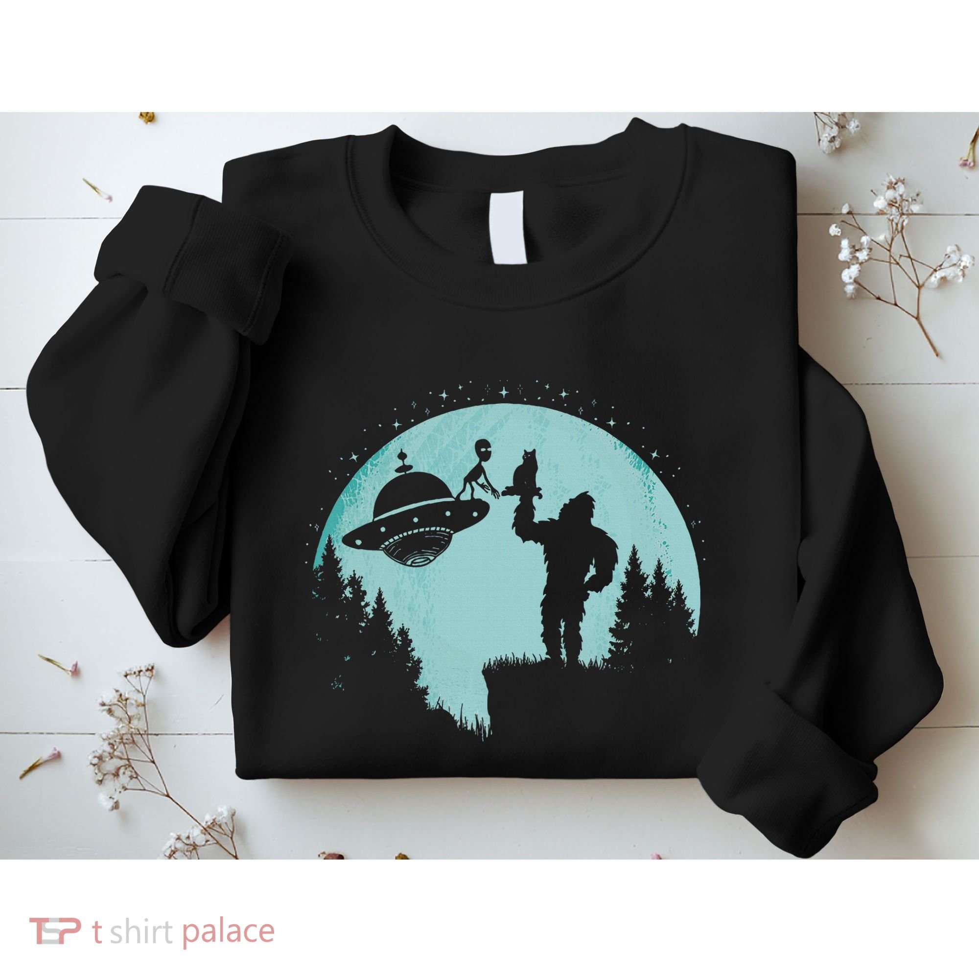 Bigfoot Holding A Cat Funny Alien Riding Ufo Sasquatch Cat Sweatshirt