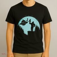 Bigfoot Holding A Cat Funny Alien Riding Ufo Sasquatch Cat T-Shirt thumb 3