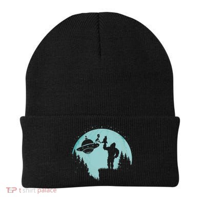 Bigfoot Holding A Cat Funny Alien Riding Ufo Sasquatch Cat Beanie