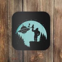 Bigfoot Holding A Cat Funny Alien Riding Ufo Sasquatch Cat Coaster thumb 0