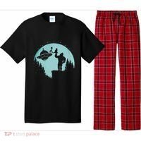 Bigfoot Holding A Cat Funny Alien Riding Ufo Sasquatch Cat Pajama Set thumb 0