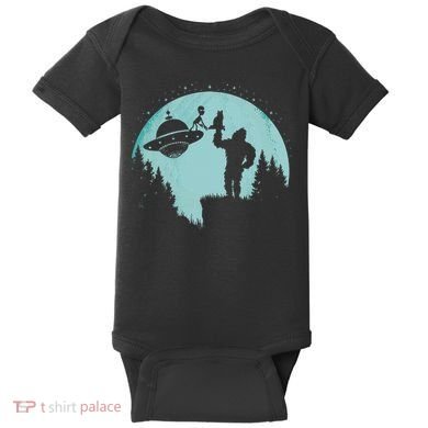 Bigfoot Holding A Cat Funny Alien Riding Ufo Sasquatch Cat Baby Bodysuit