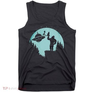 Bigfoot Holding A Cat Funny Alien Riding Ufo Sasquatch Cat Tank Top