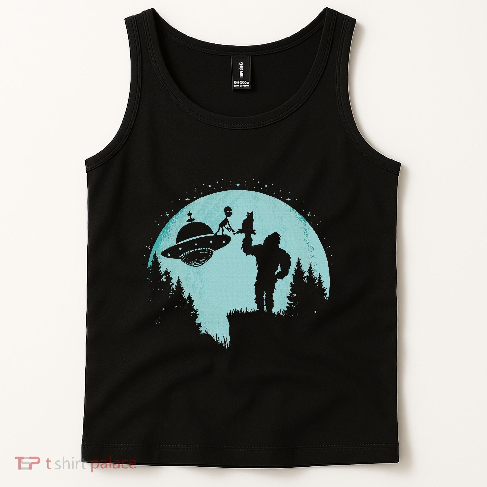 Bigfoot Holding A Cat Funny Alien Riding Ufo Sasquatch Cat Tank Top