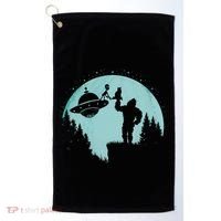 Bigfoot Holding A Cat Funny Alien Riding Ufo Sasquatch Cat Golf Towel thumb 0