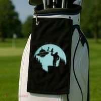 Bigfoot Holding A Cat Funny Alien Riding Ufo Sasquatch Cat Golf Towel thumb 2