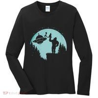 Bigfoot Holding A Cat Funny Alien Riding Ufo Sasquatch Cat Women's Long Sleeve Shirt thumb 0