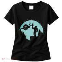 Bigfoot Holding A Cat Funny Alien Riding Ufo Sasquatch Cat Women's T-Shirt thumb 0