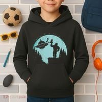 Bigfoot Holding A Cat Funny Alien Riding Ufo Sasquatch Cat Kids Hoodie thumb 2