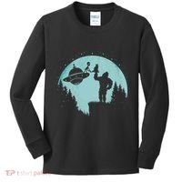 Bigfoot Holding A Cat Funny Alien Riding Ufo Sasquatch Cat Kids Long Sleeve Shirt thumb 0