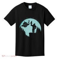 Bigfoot Holding A Cat Funny Alien Riding Ufo Sasquatch Cat Kids T-Shirt thumb 0